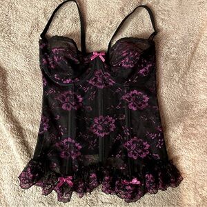 Elegant Black and Pink Lace Chemise